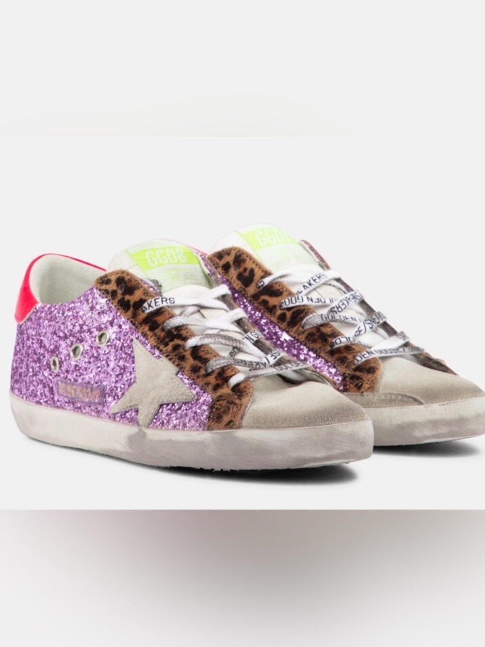 Golden Goose Women’s Purple Glitter & Leopard Trim Superstar Sneakers